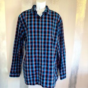 Made Cam Newton‎ Men's 2XL L/S Button up Blue Orange Plaid Shirt Modern Fit